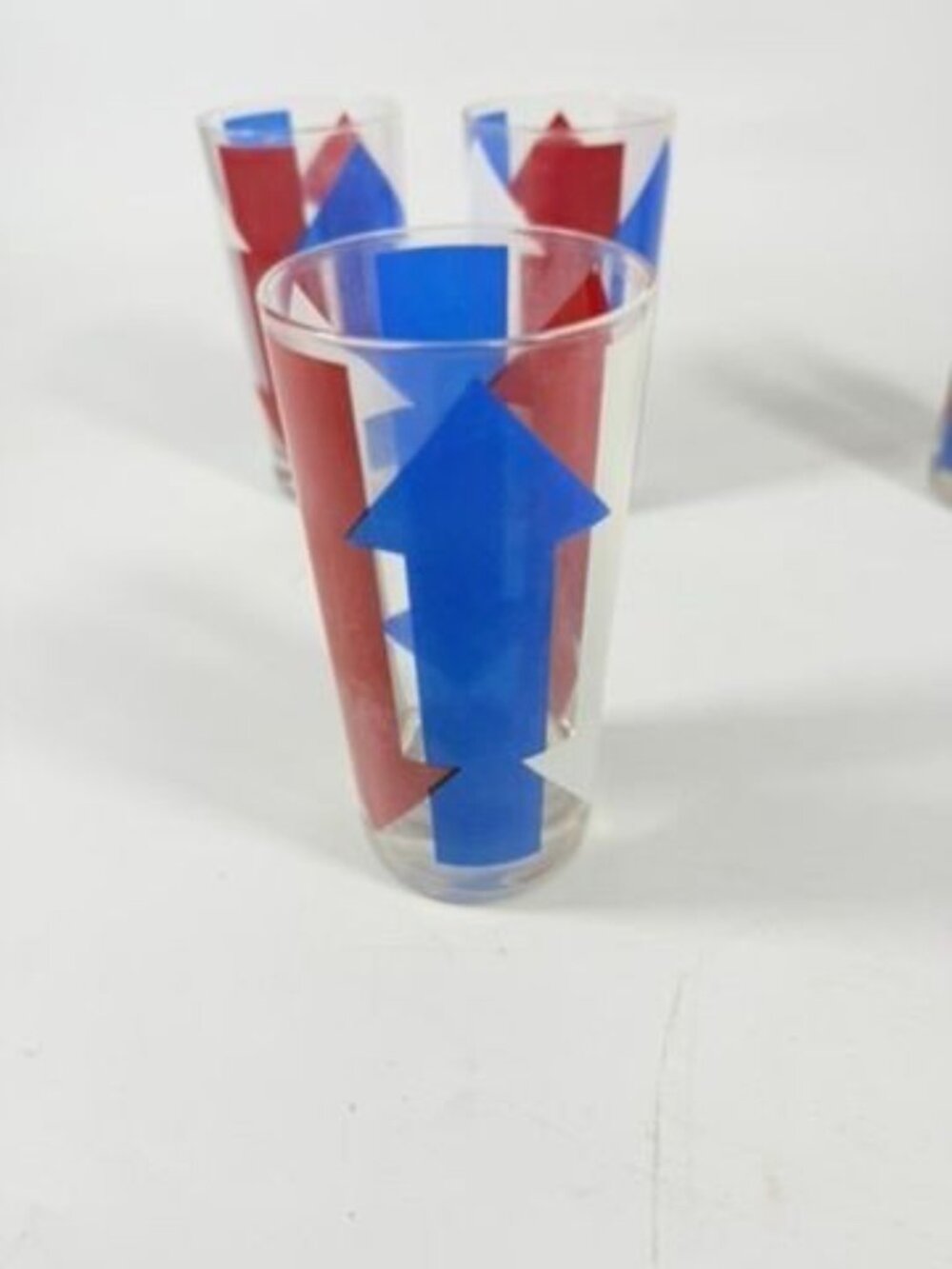 Highball Tall Bar Drinking Glasses Cera Vintage Mid 20th Century Red, White & Bl - Picture 12 of 16
